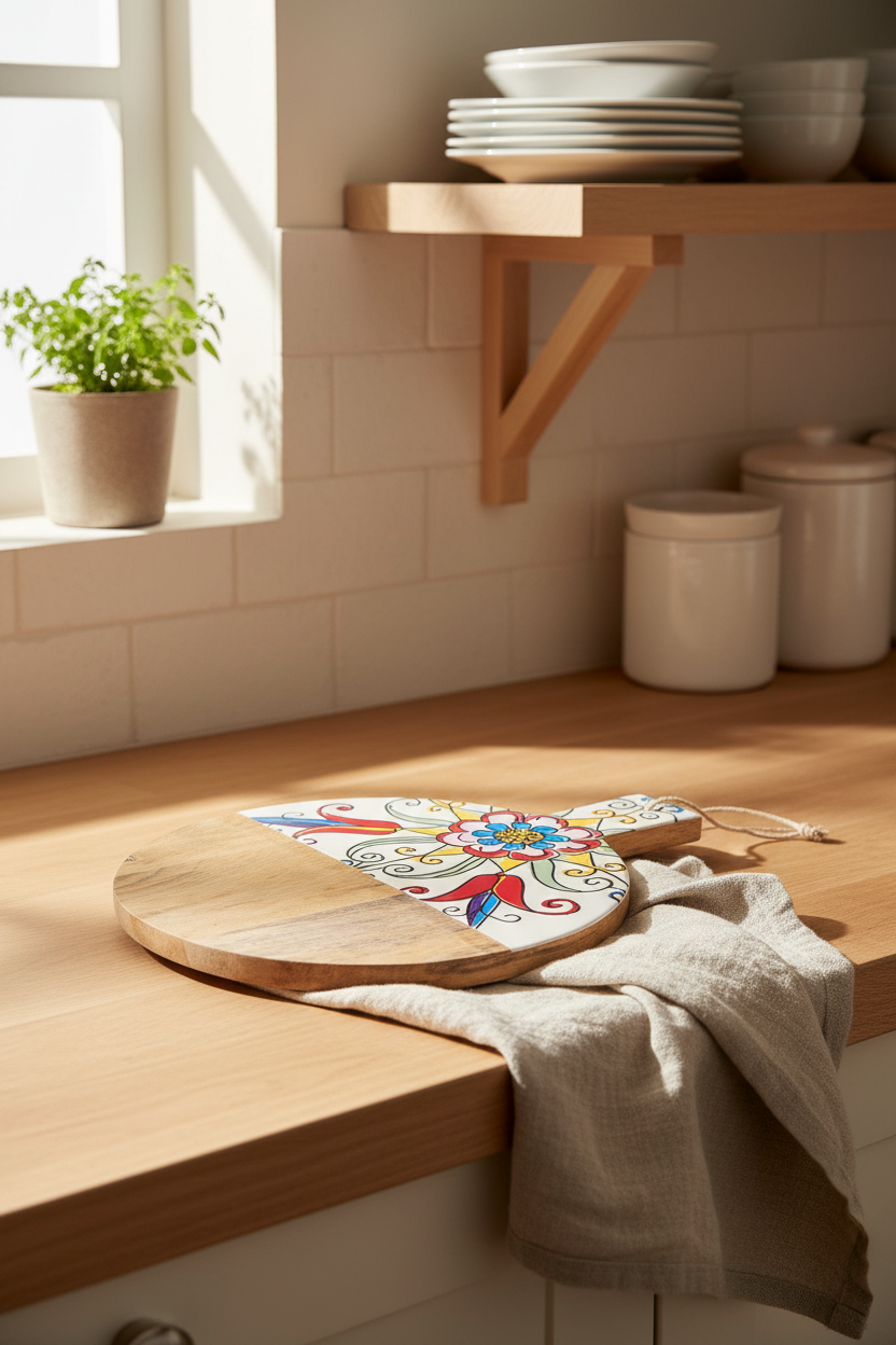Porto Azulejo Collection – Acacia Round Cutting & Serving Board 28 cm