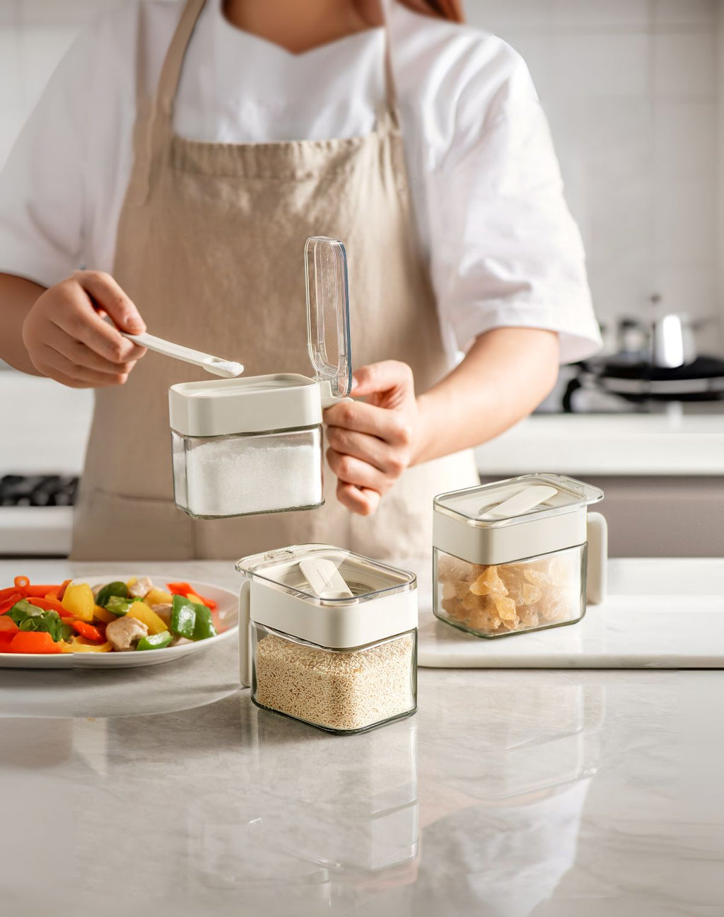 Pinmoo 3-Piece Spice Jar Set with Spoon – 300 ml