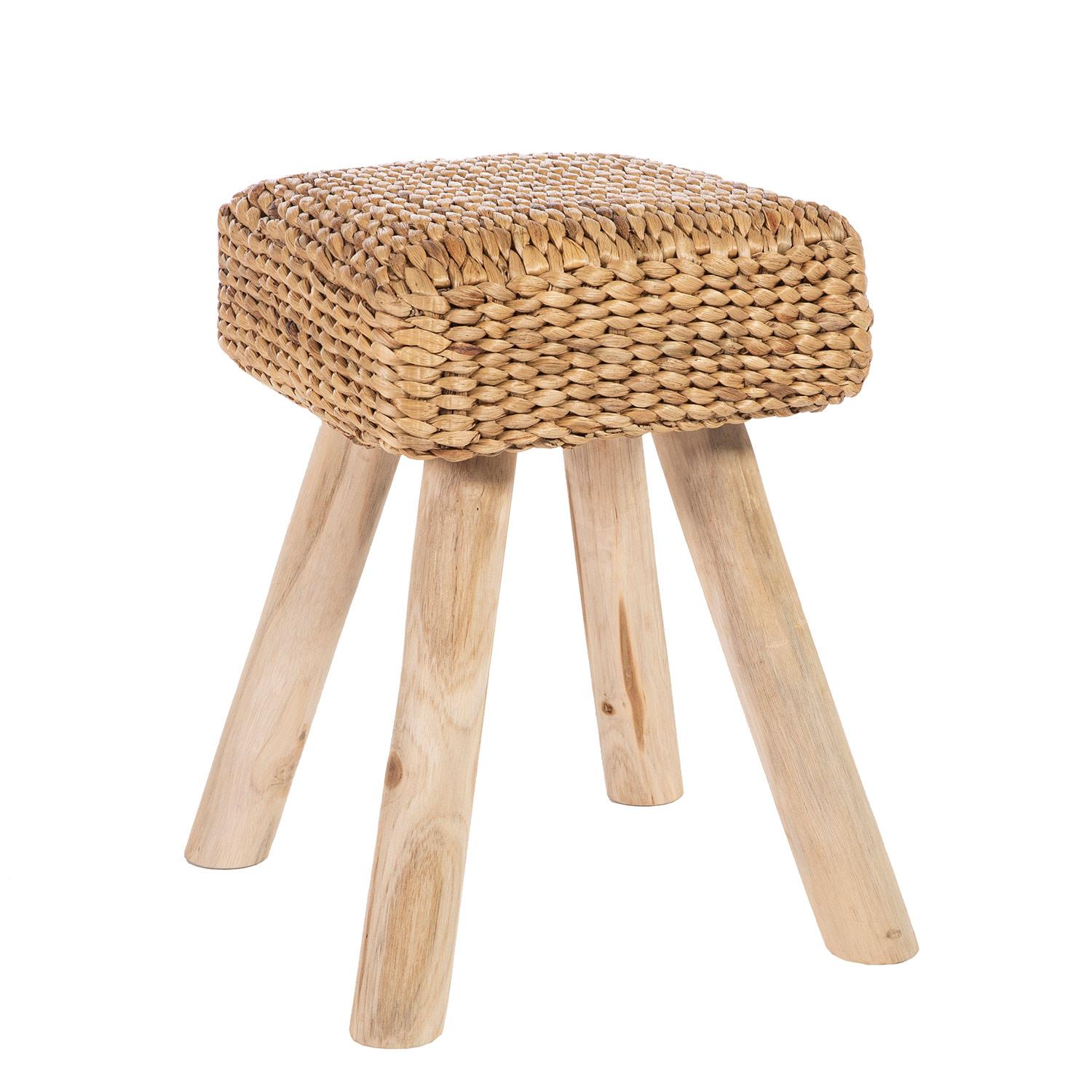 Bodrum Teak & Woven Stool / Pouf – 30 x 30 cm