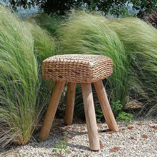 Bodrum Teak & Woven Stool / Pouf – 30 x 30 cm
