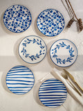 Bodrum Blue and White Ceramic Plate Set – 6 Piece Coastal Dessert Plates- 19 cm.