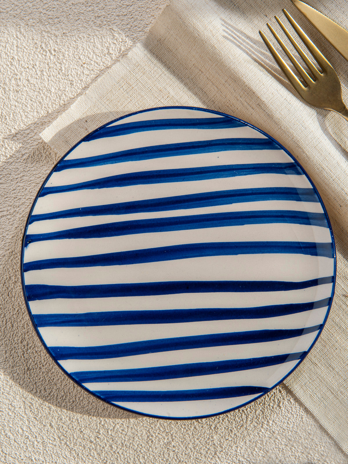 Bodrum Blue and White Ceramic Plate Set – 6 Piece Coastal Dessert Plates- 19 cm.