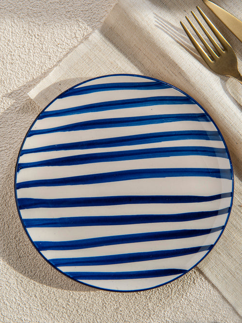 Bodrum Blue and White Ceramic Plate Set – 6 Piece Coastal Dessert Plates- 19 cm.