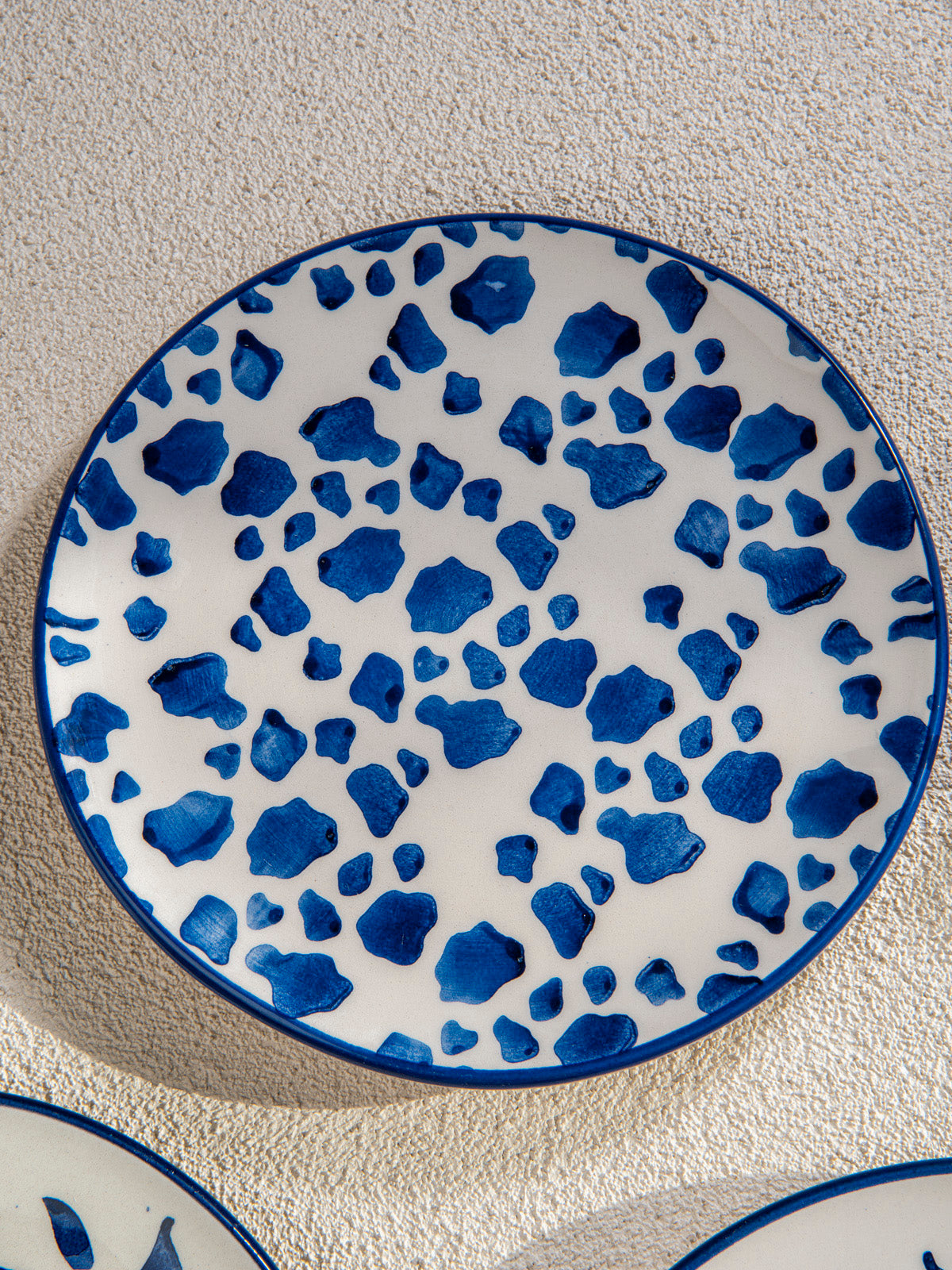 Bodrum Blue and White Ceramic Plate Set – 6 Piece Coastal Dessert Plates- 19 cm.
