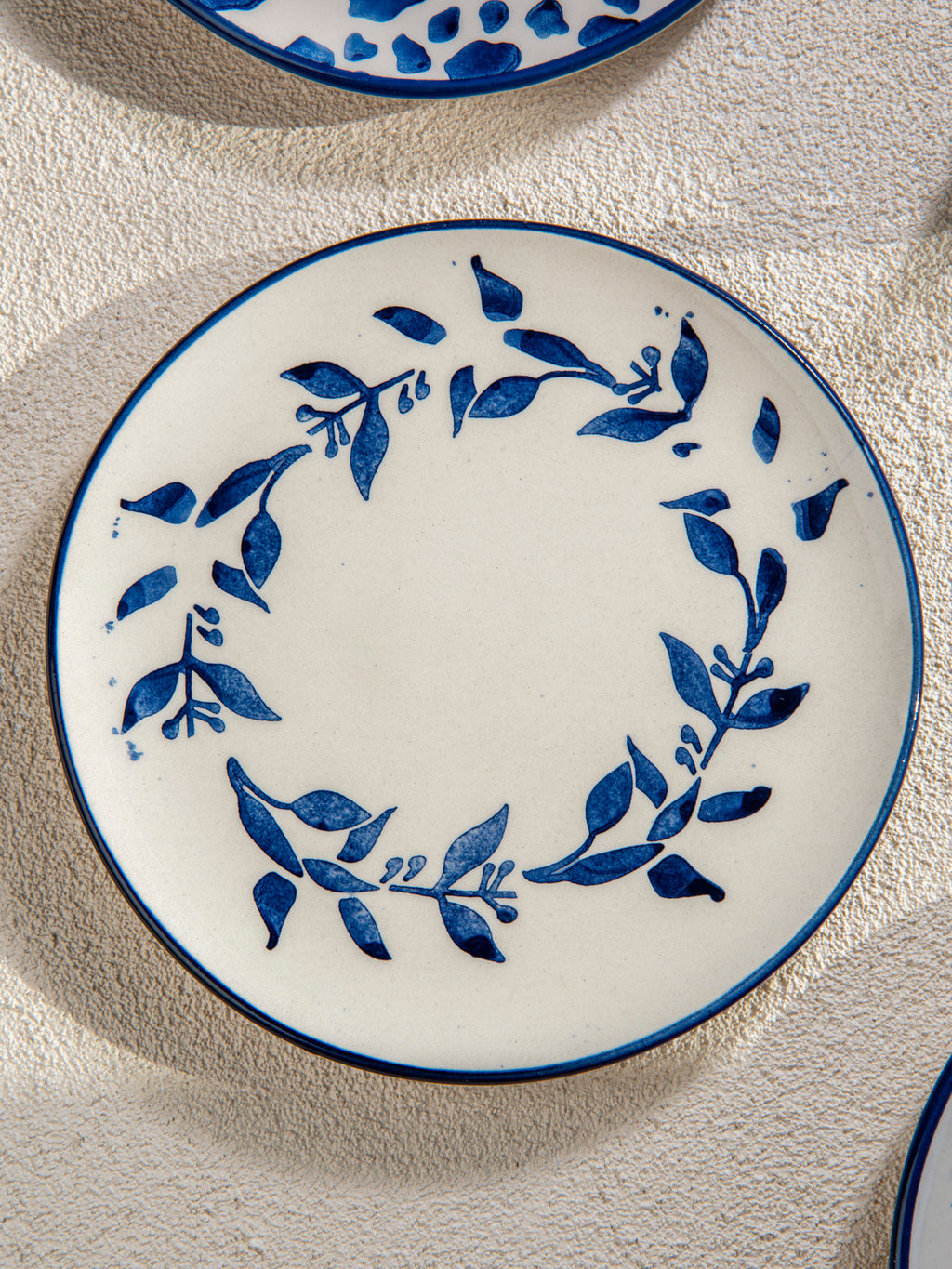 Bodrum Blue and White Ceramic Plate Set – 6 Piece Coastal Dessert Plates- 19 cm.