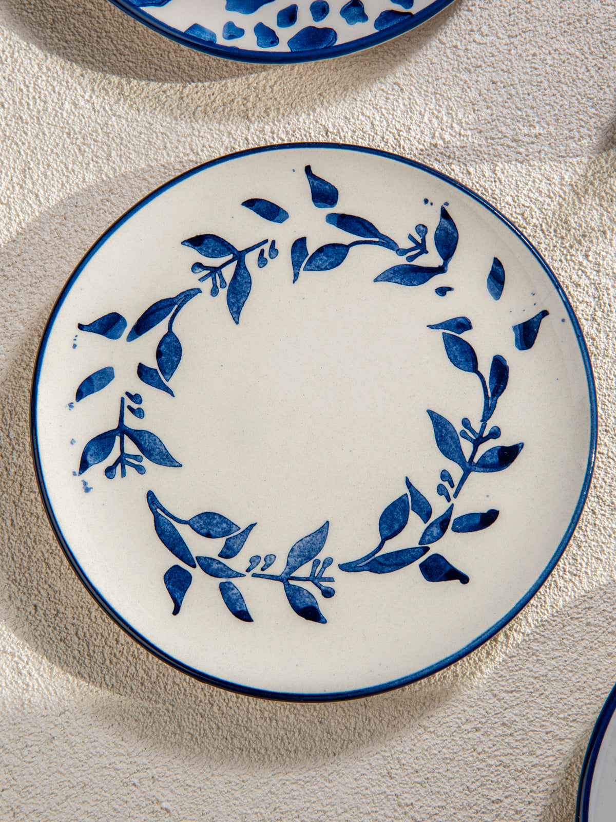 Bodrum Blue and White Ceramic Plate Set – 6 Piece Coastal Dessert Plates- 19 cm.