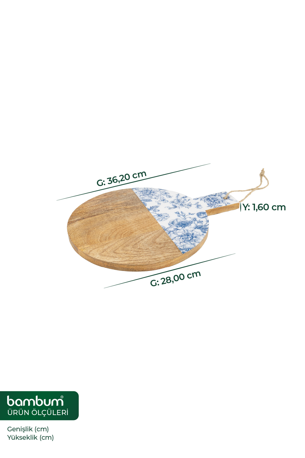 Bodrum Blue Collection – Acacia Round Cutting & Serving Board 28 cm