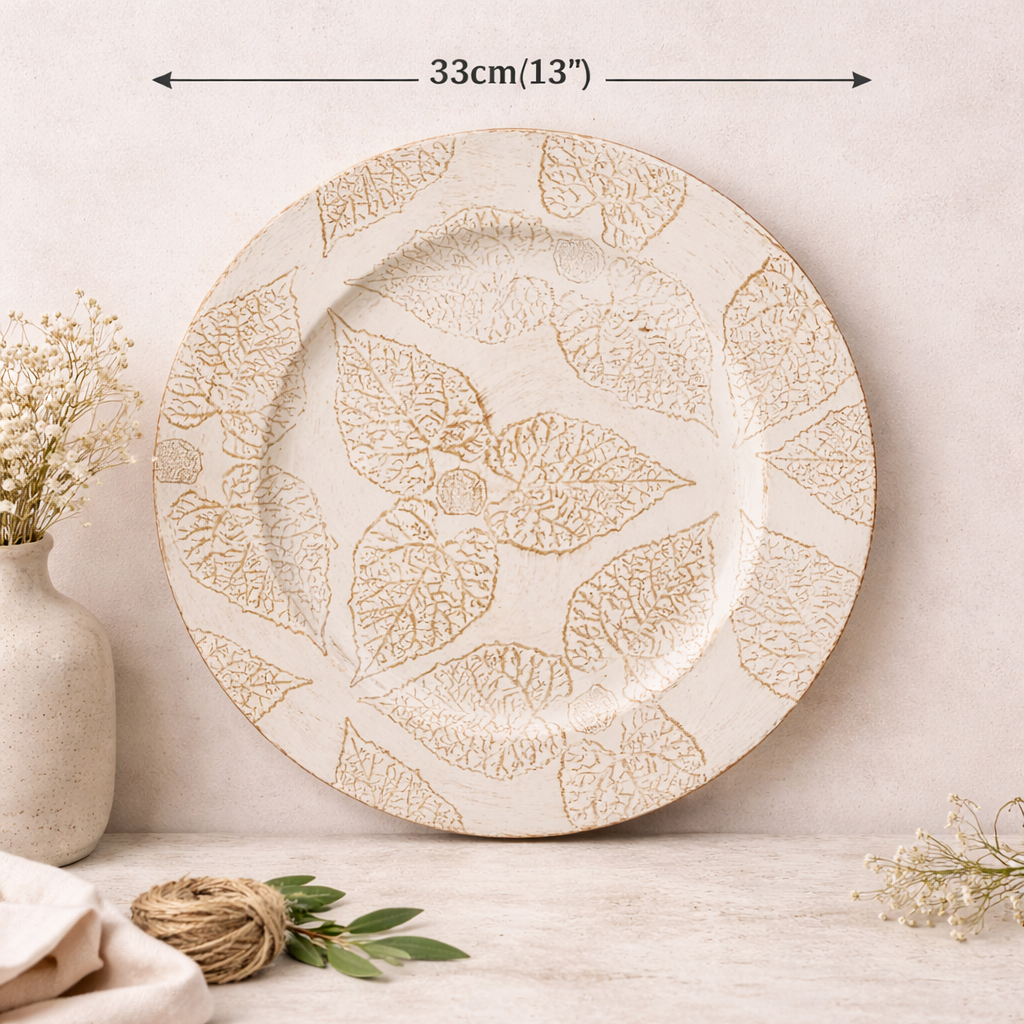 Ivory Leaf Decorative Plate – 33 cm