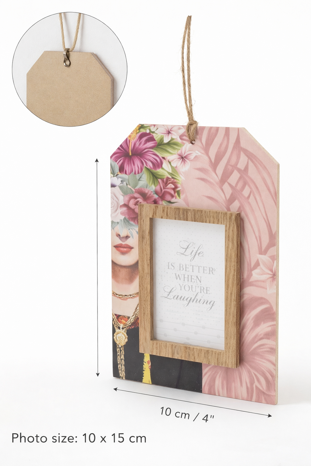 Floral Hanging Photo Frame – 10 x 15 cm | Wooden Detail