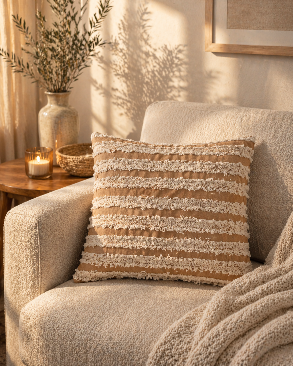 Textured Cotton Cushion Cover – Cappadocia Collection (Camel) | 45x45 cm