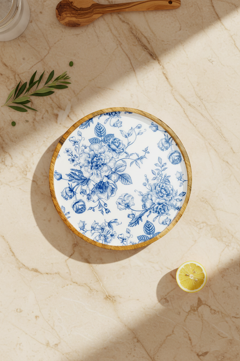 Bodrum Blue Collection – Acacia Round Tray 25 cm