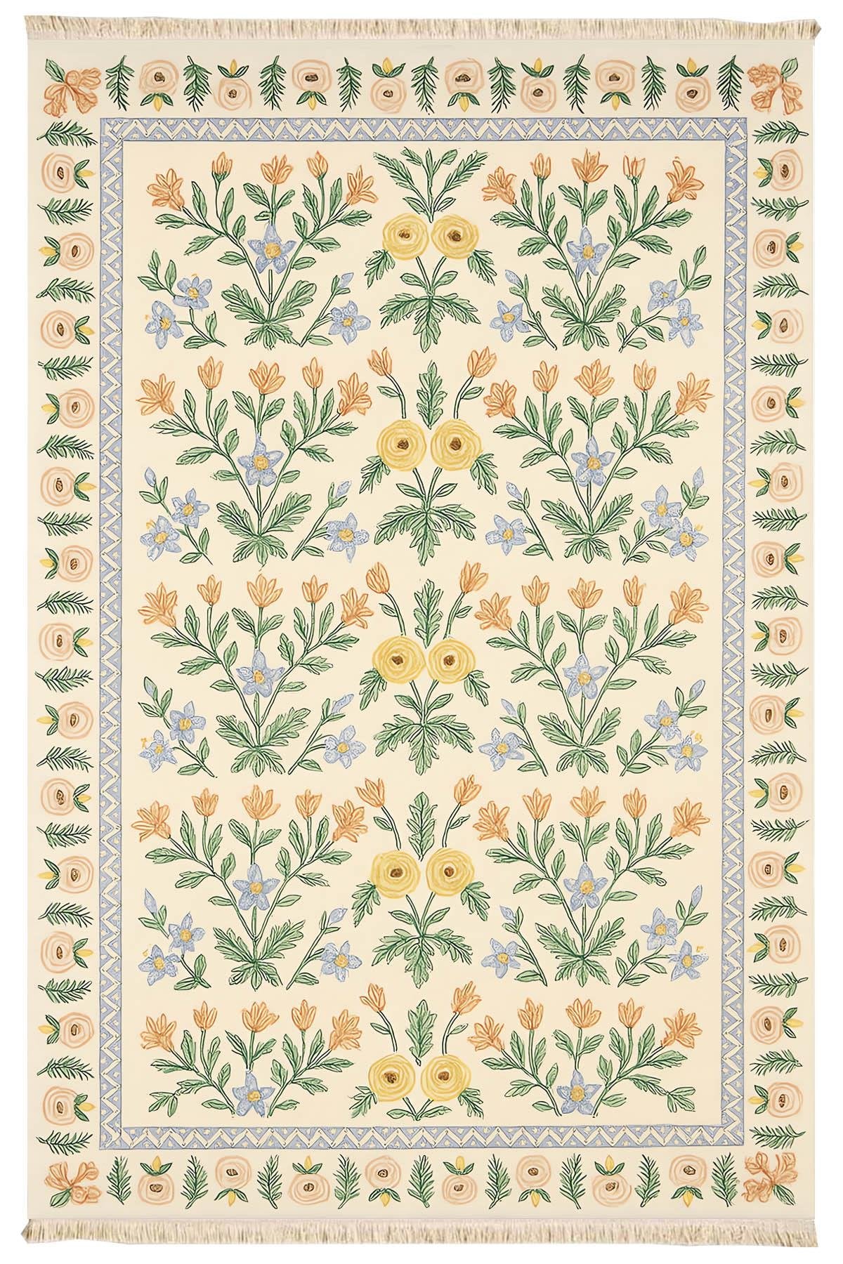 Flower Print Woven Base Rug 80*150 - Cotswolds Collection