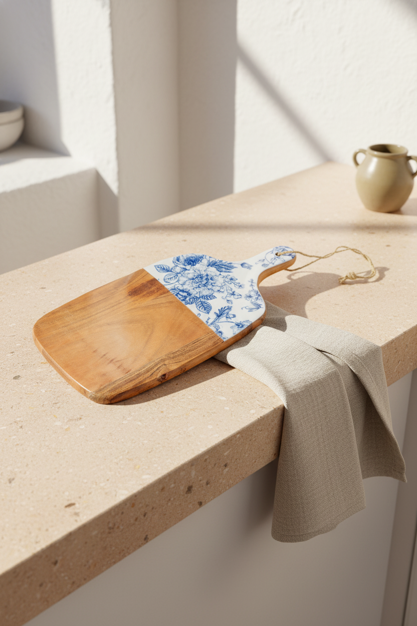 Bodrum Blue Collection – Acacia Rectangular Cutting & Serving Board 18×30 cm