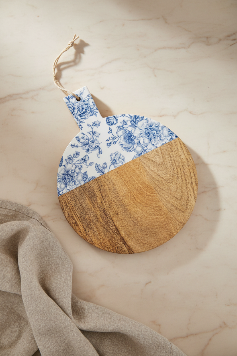 Bodrum Blue Collection – Acacia Round Cutting & Serving Board 28 cm