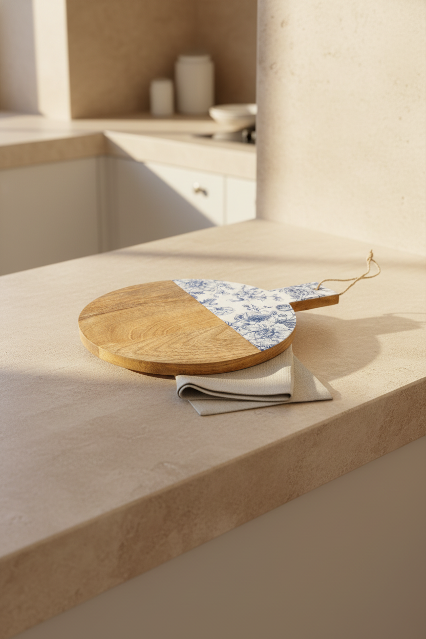 Bodrum Blue Collection – Acacia Round Cutting & Serving Board 28 cm