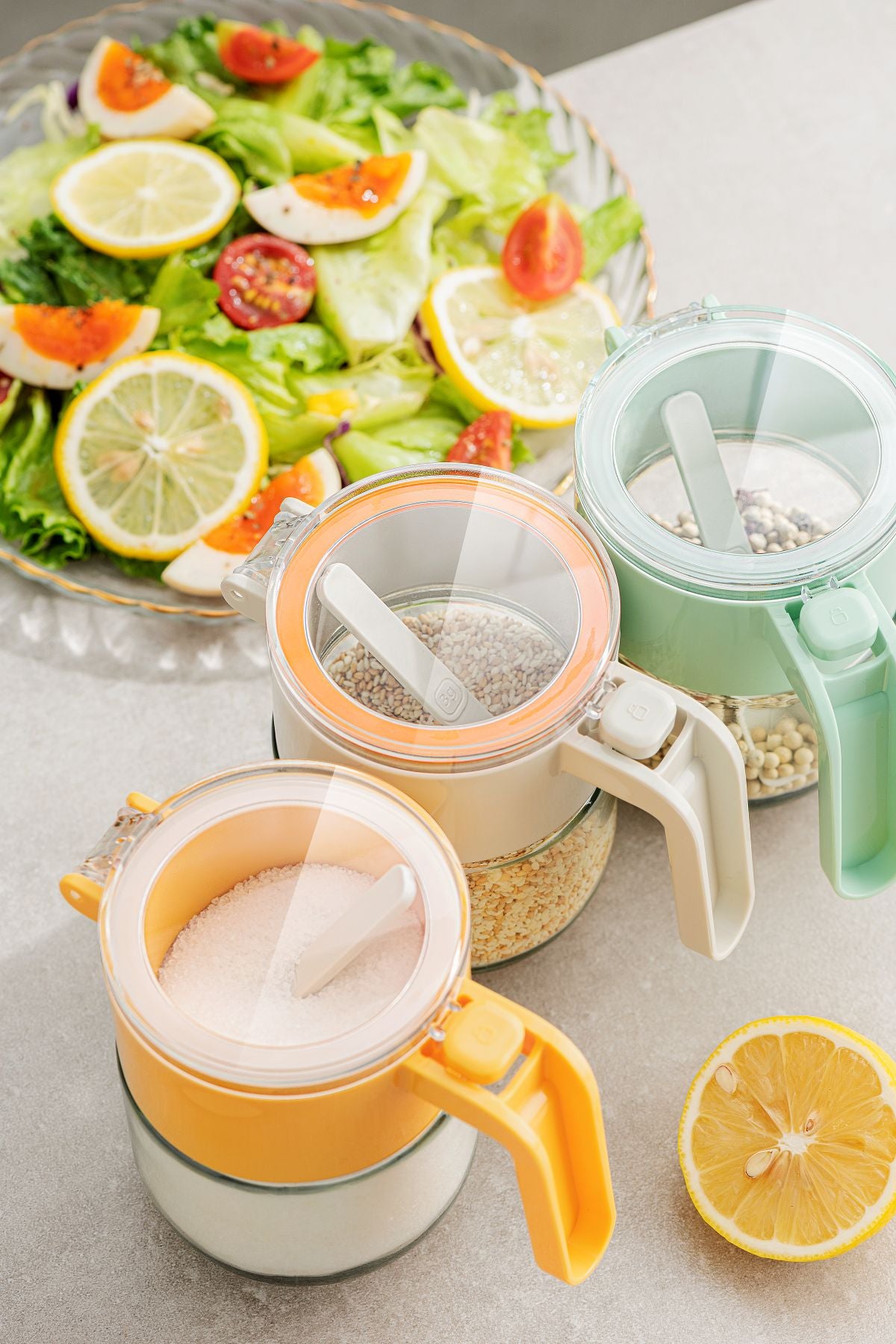 Pinmoo Lockable Spice Jar with Spoon – Orange (300 ml, Single)