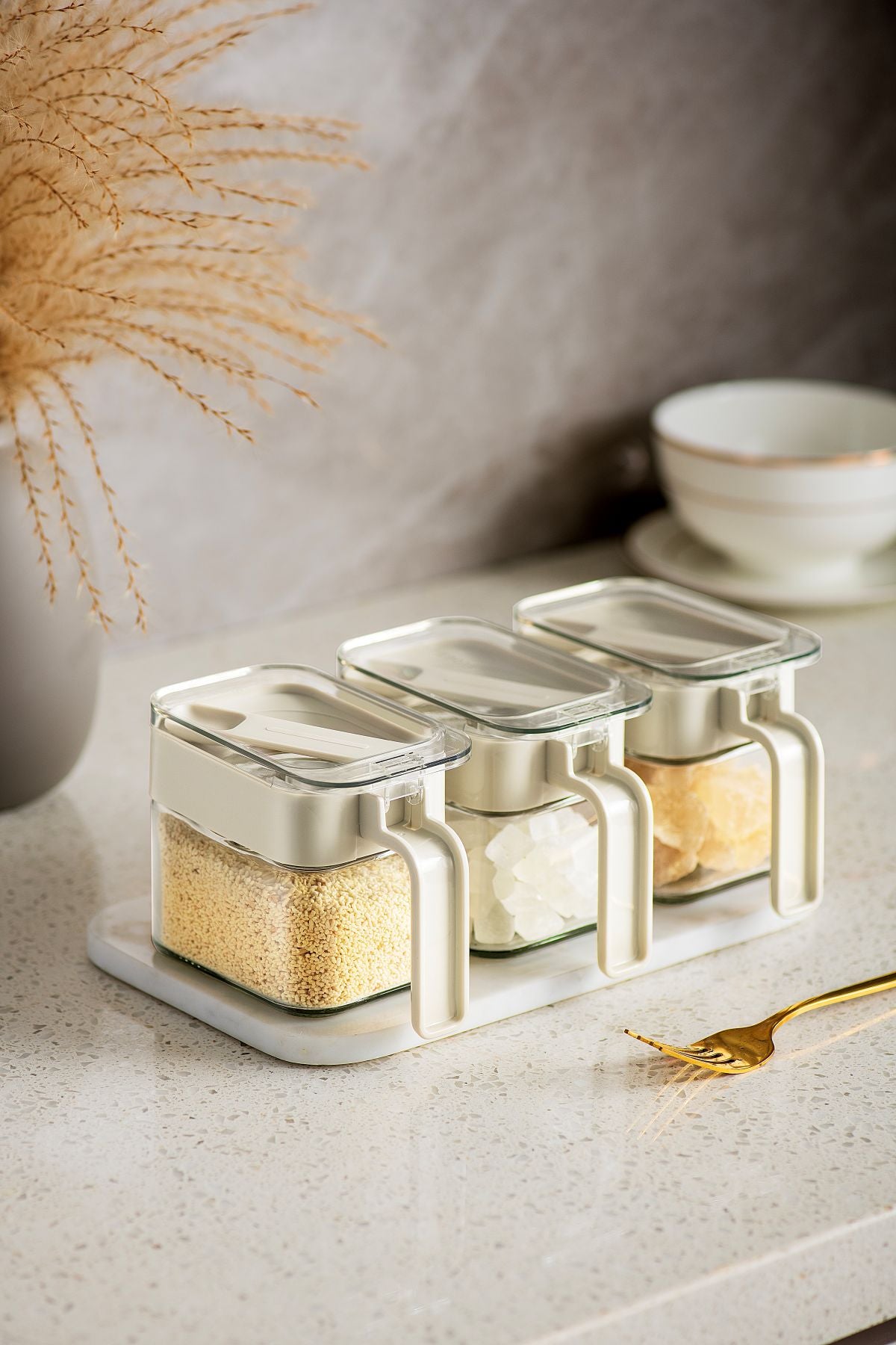 Pinmoo 3-Piece Spice Jar Set with Spoon – 300 ml