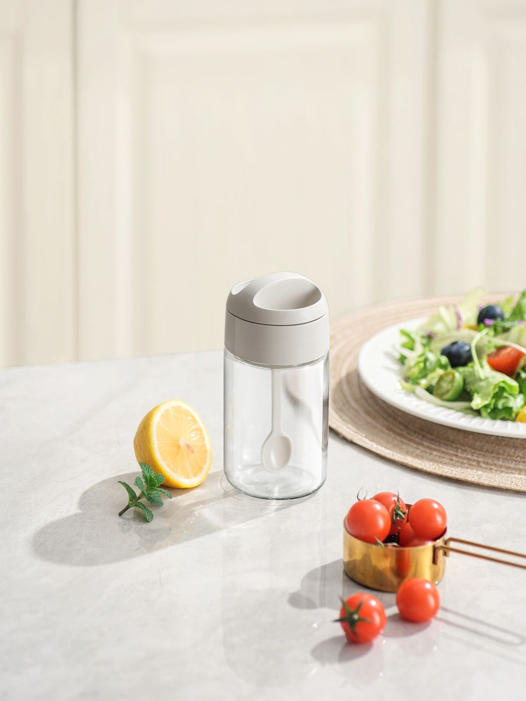 Pinmoo Prachic Large Glass Spice Jar Set with Spoon – 3 Pieces (250 ml, 13.5 cm)