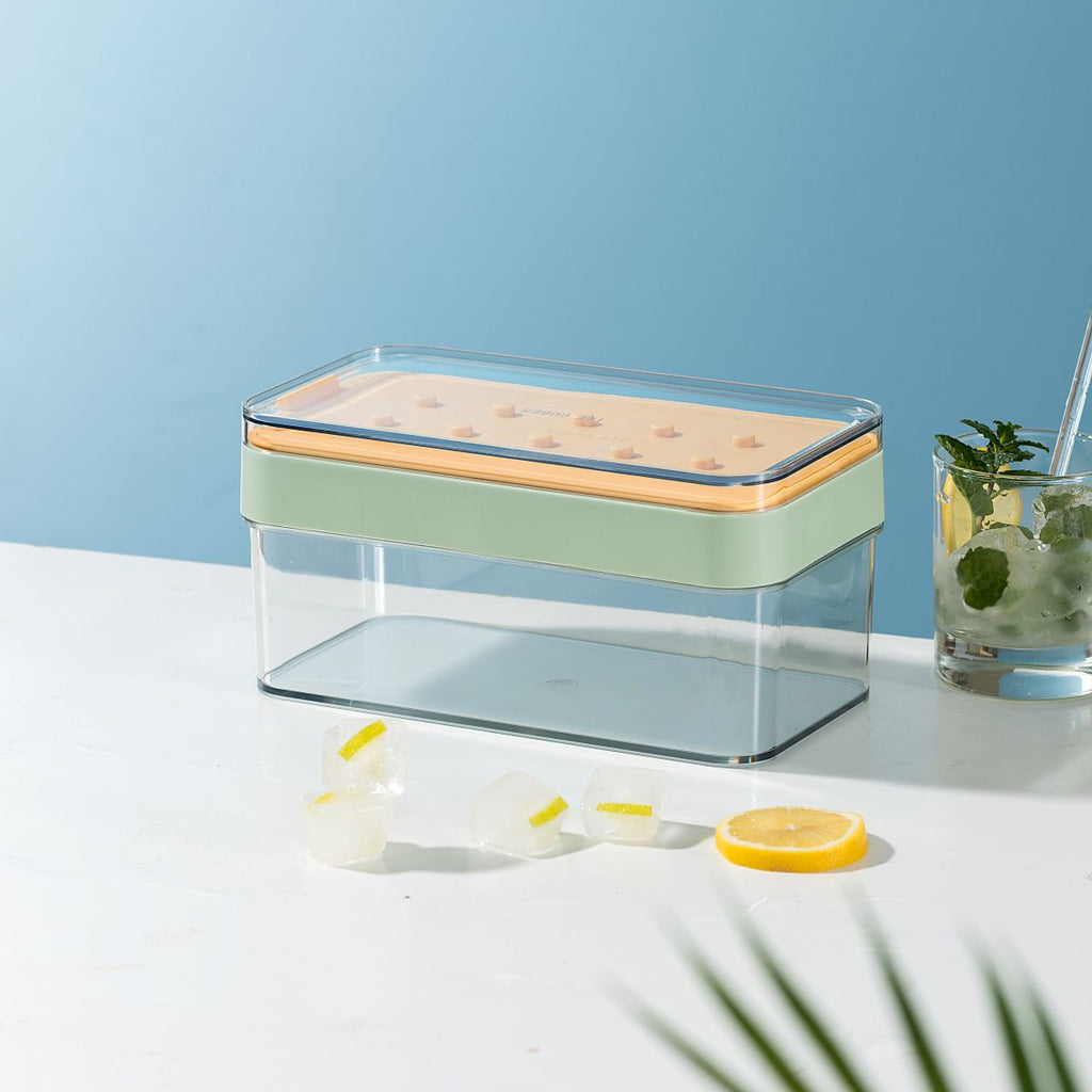 Pinmoo Silicone Ice Cube Tray with Storage Box – Green/Yellow