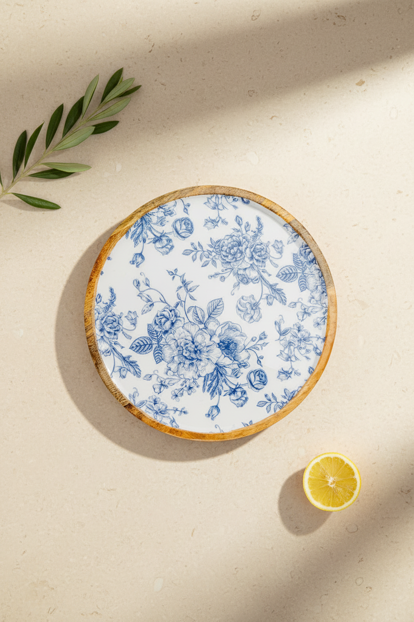 Bodrum Blue Collection – Acacia Round Tray 30 cm