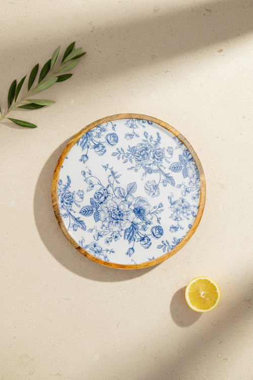 Bodrum Blue Collection – Acacia Round Tray 30 cm