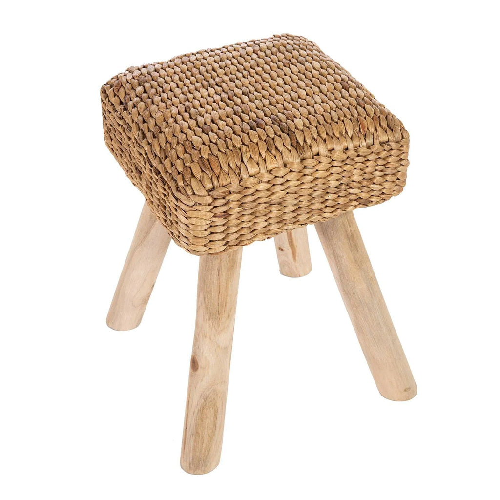 Bodrum Teak & Woven Stool / Pouf – 30 x 30 cm