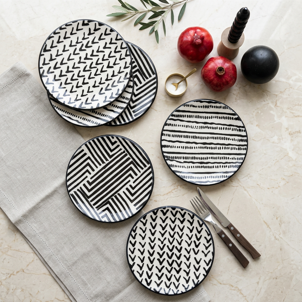 Hand-Painted Ethnic Dessert Plate Set (6 pcs) – Istanbul Edition