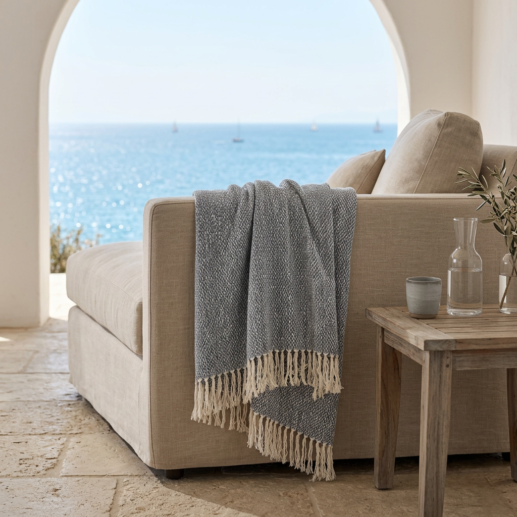 Bodrum Navy Wave Throw Blanket | 130x150 cm