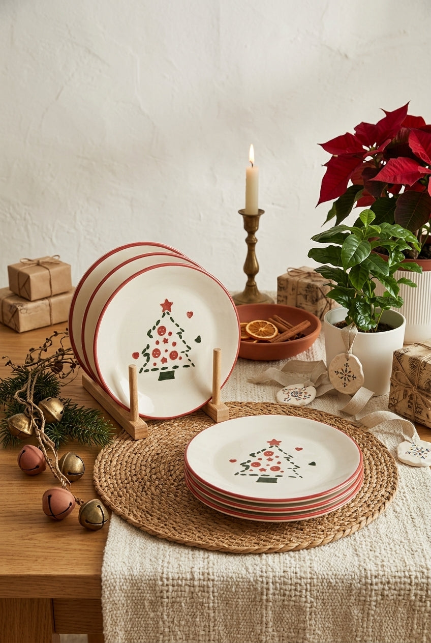 New Year Pine Tree Cake Plate Set of 6 – 19 cm