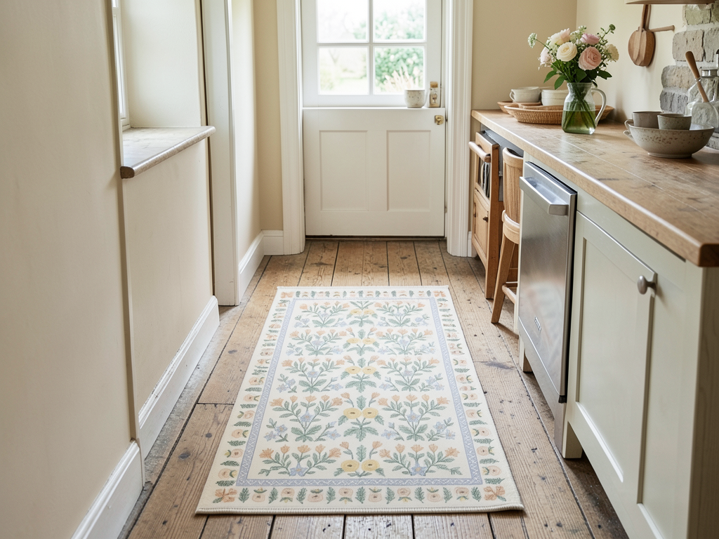 Flower Print Woven Base Rug 80*150 - Cotswolds Collection