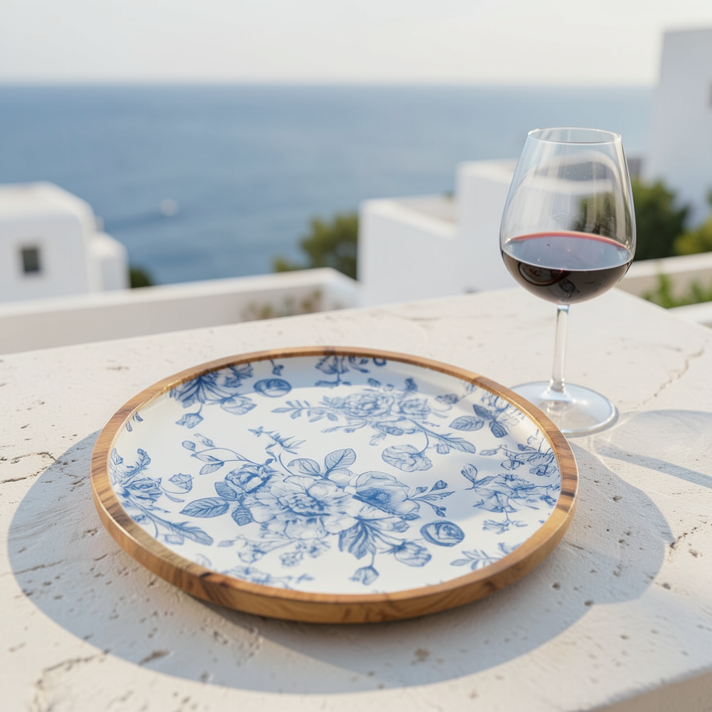 Bodrum Blue Collection – Acacia Round Tray 30 cm