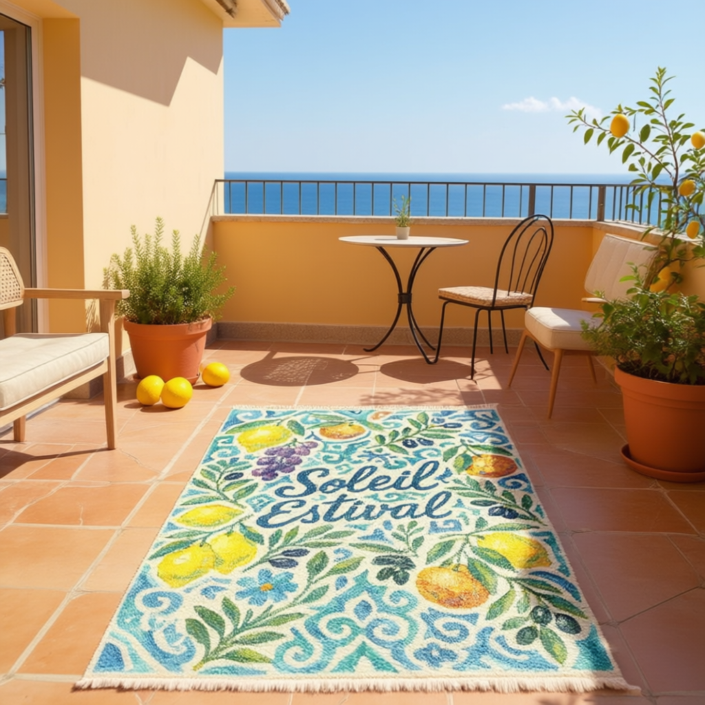 Soleil Estival Print Woven Base Rug 80*150 cm-French Riviera Collection