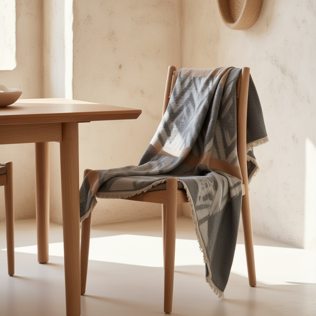 Istanbul Motif Throw Blanket – Grey & Camel | 130x180 cm