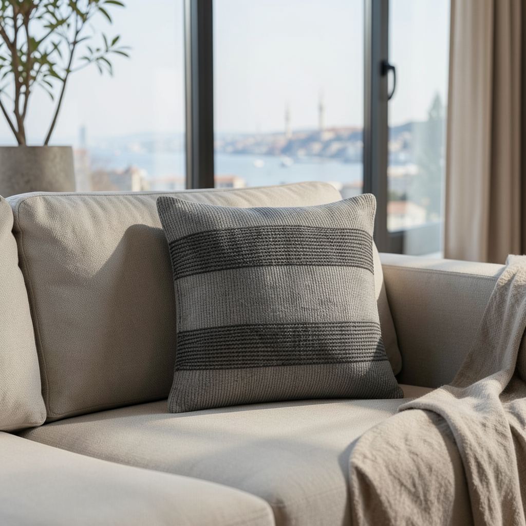 Istanbul Grey Black Square Cushion Cover | 45x45 cm