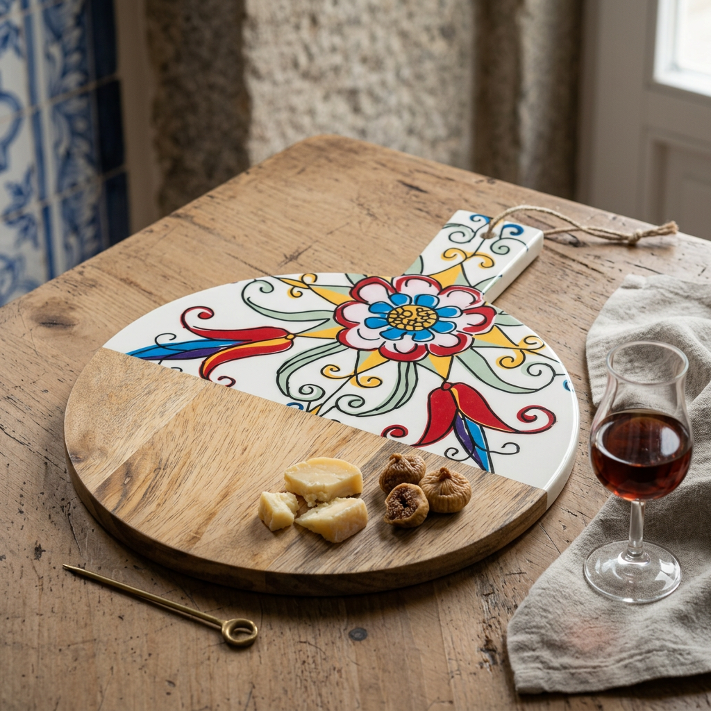 Porto Azulejo Collection – Acacia Round Cutting & Serving Board 28 cm