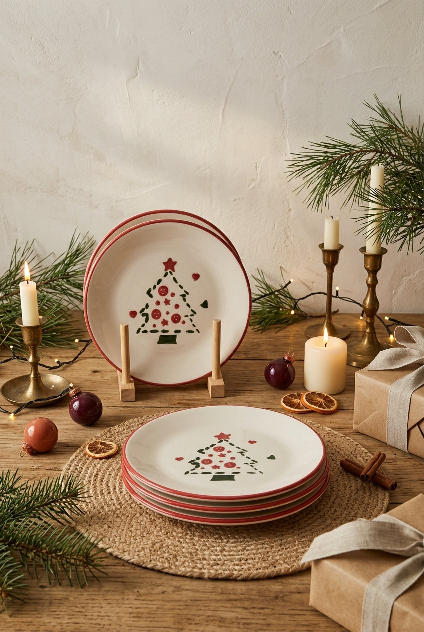 New Year Pine Tree Cake Plate Set of 6 – 19 cm
