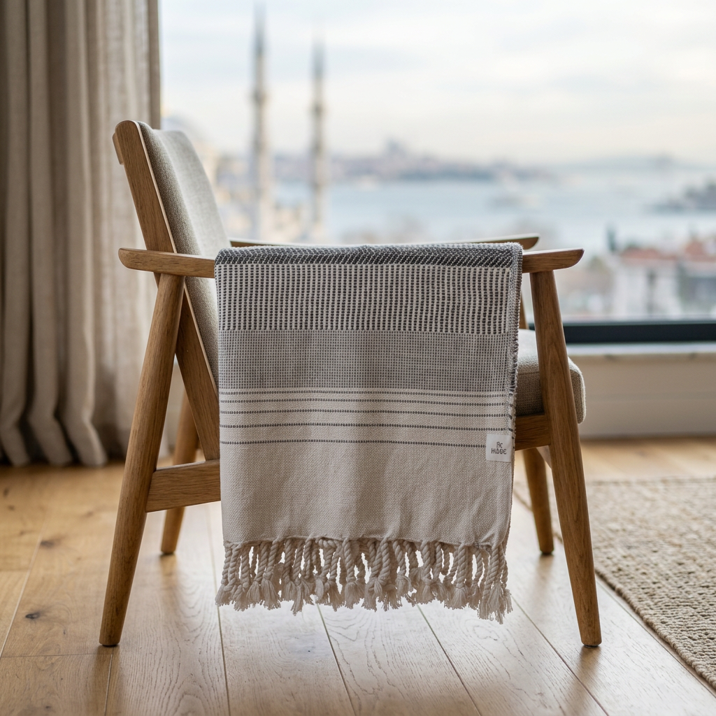 Istanbul Edition Stitches Natural Grey Throw – 130x170 cm