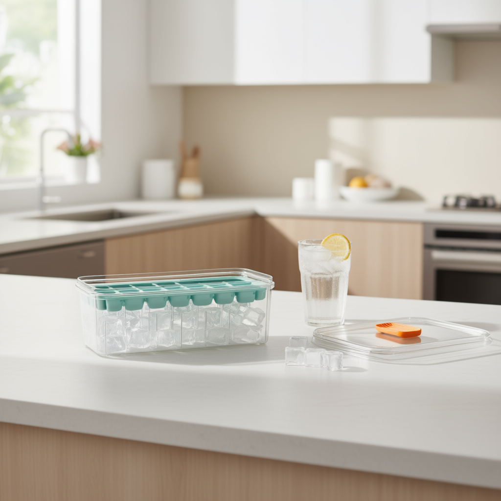 Pinmoo Ice Cube Tray with Lid & Scoop – Single Layer