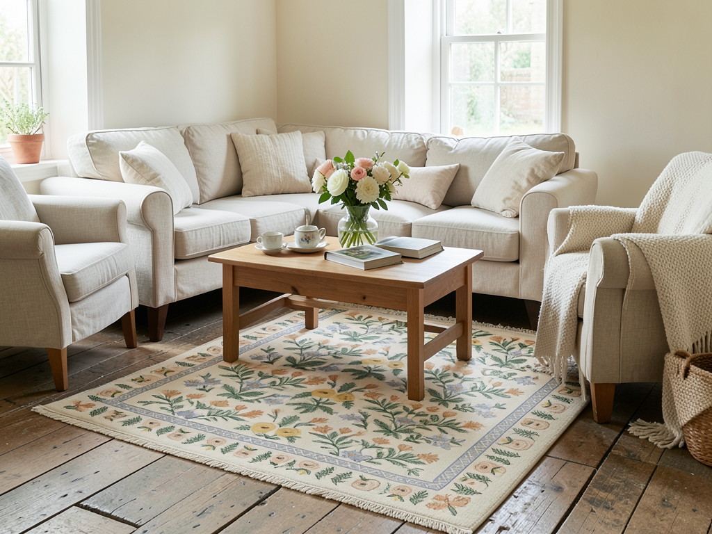 Flower Print Woven Base Rug 120*180- Cotswolds Collection