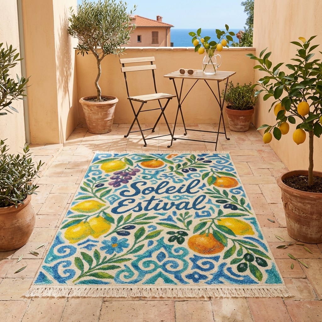 Soleil Estival Print Woven Base Rug  120*180 cm.-French Riviera Collection