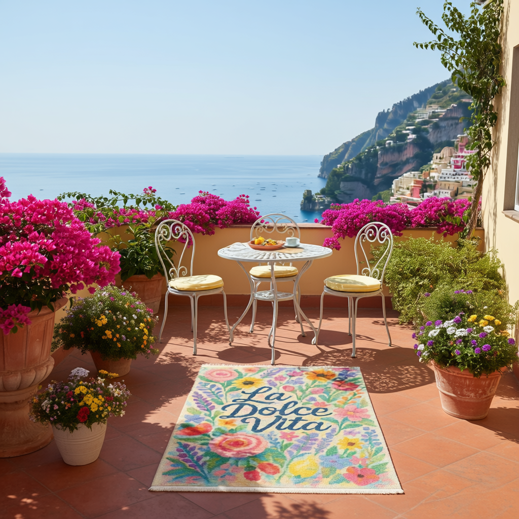 La Dolce Vita Print Woven Base Rug  80*150 cm.- Positano Collection