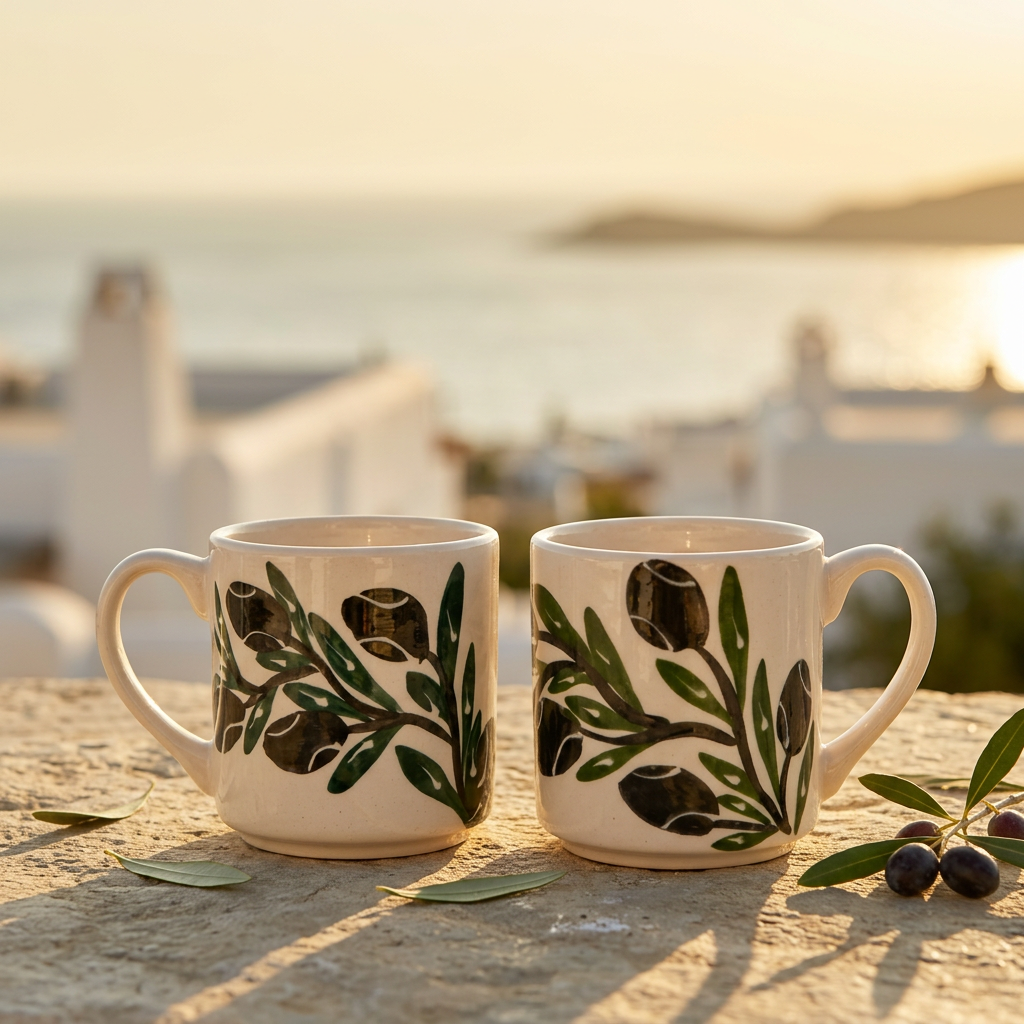 Imroz Collection Olive n Love Handmade Mug Set (2 pcs)