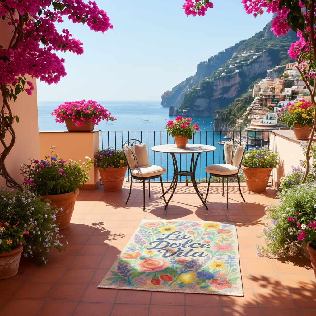 La Dolce Vita Print Woven Base Rug  80*150 cm.- Positano Collection