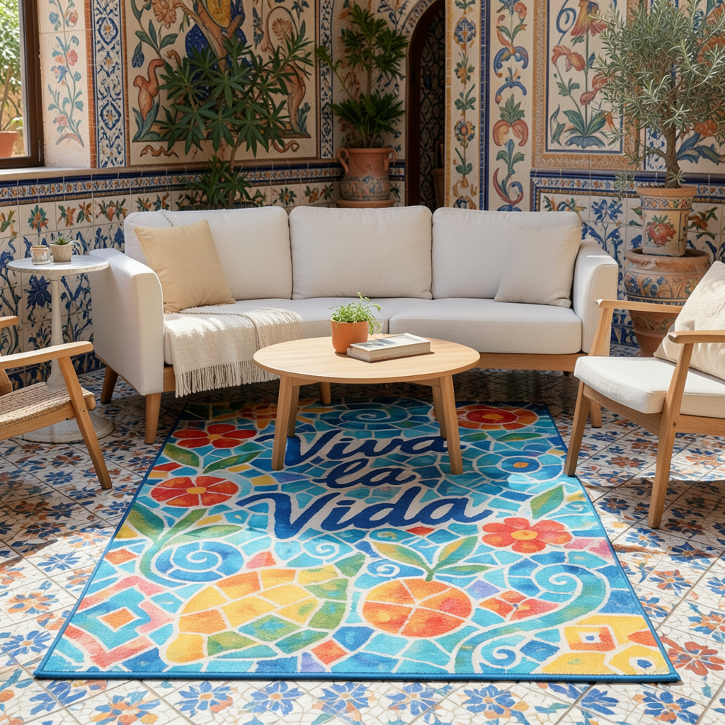 Viva La Vida Print Woven Base Rug  120*180 cm – Barcelona Collection