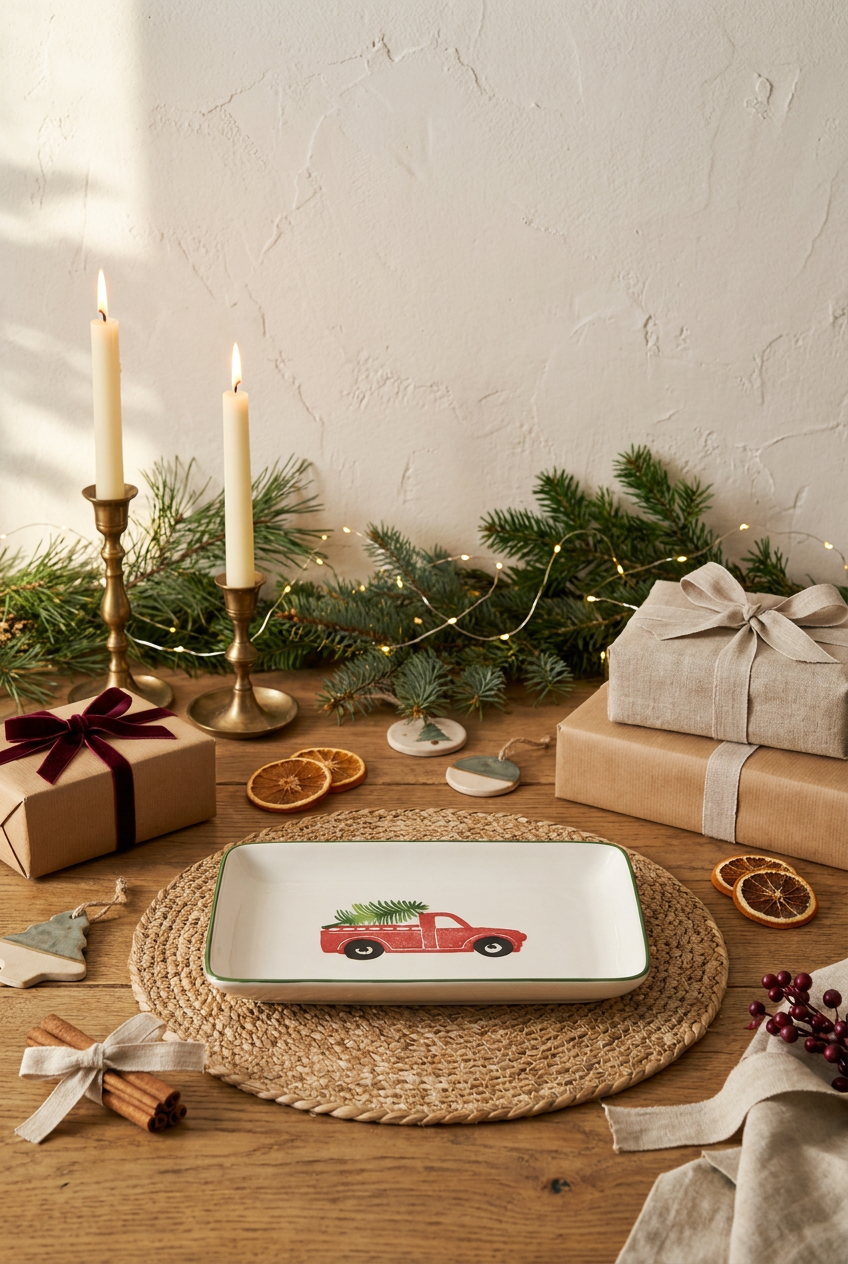 New Year Love Cars Large Serving Plate – 15x22 cm