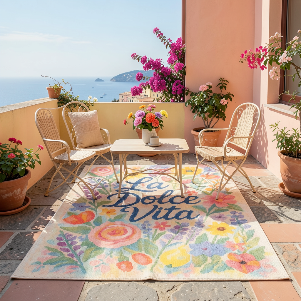 La Dolce Vita Print Woven Base Rug  120*180 cm.- Positano Collection