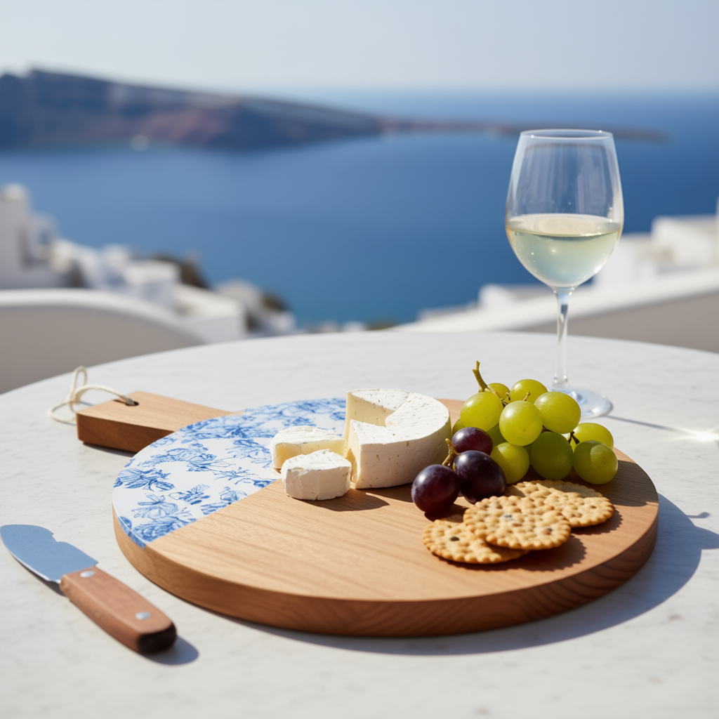 Bodrum Blue Collection – Acacia Round Cutting & Serving Board 28 cm