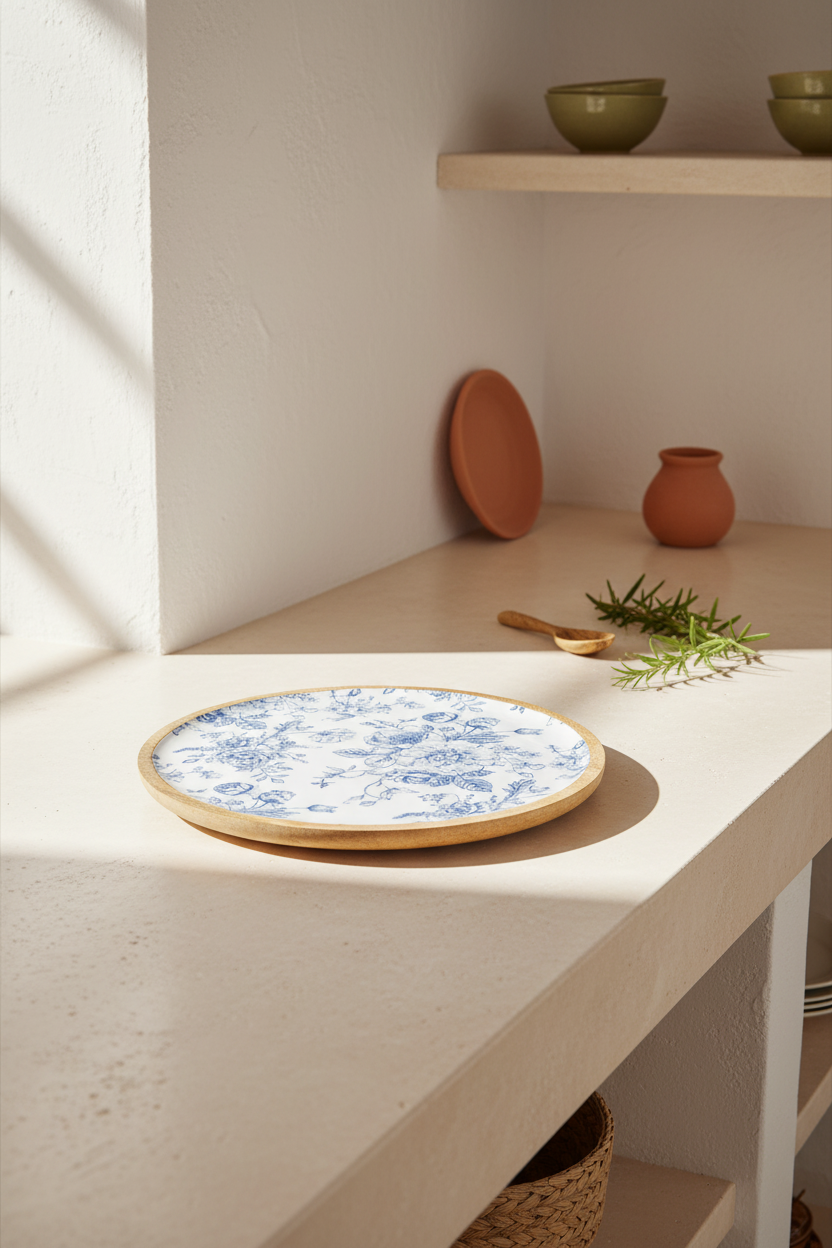 Bodrum Blue Collection – Acacia Round Tray 30 cm