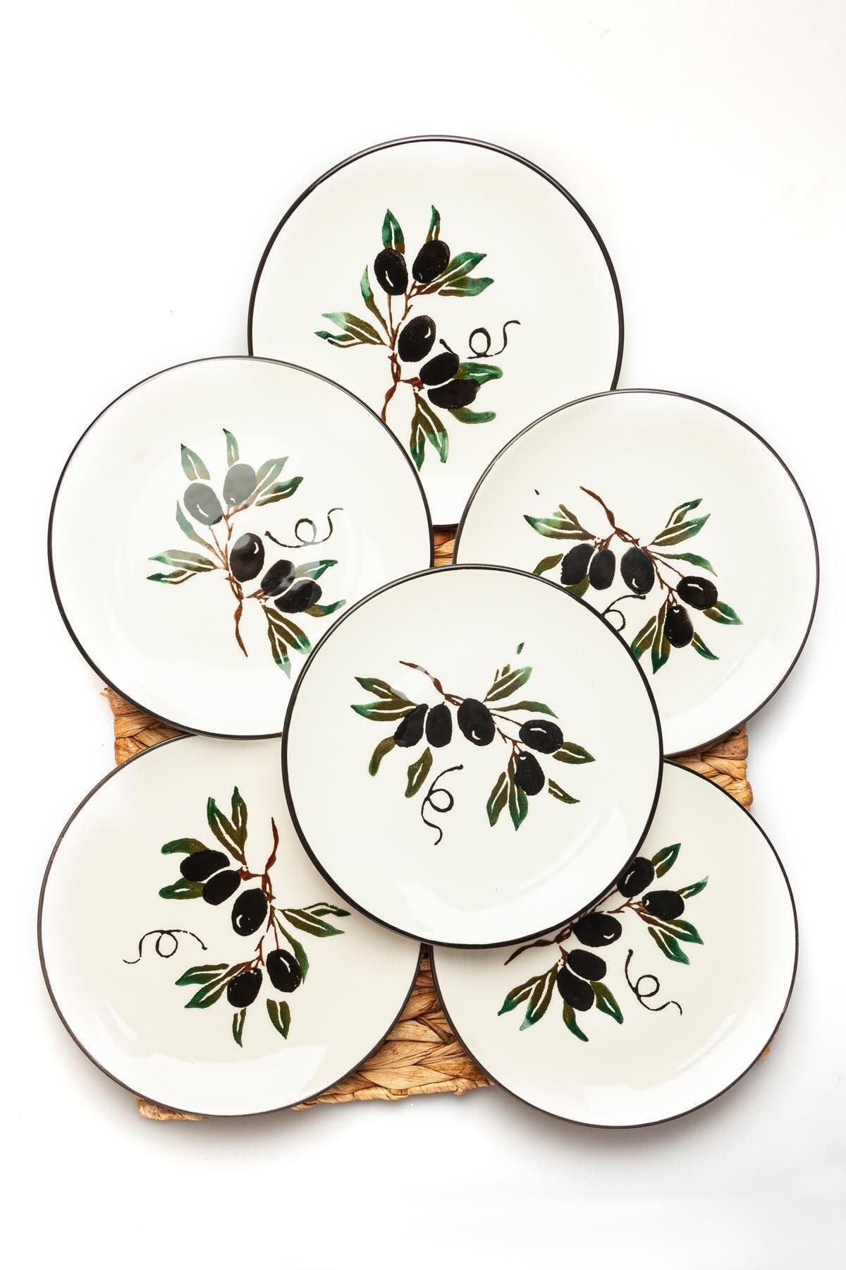 Imroz Handmade Olive Design Ceramic Plate Set – 6 Piece 19 cm.