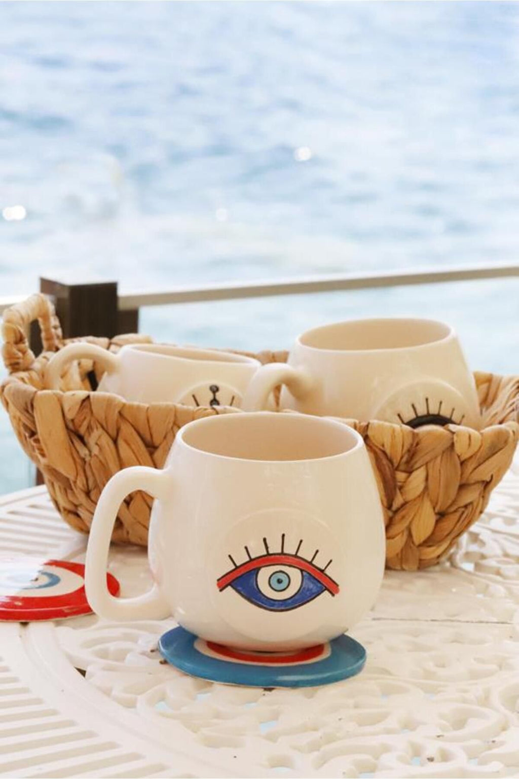 Handmade Evil Eye Ceramic Mug – Iria Nazar Coffee Cup